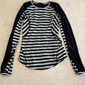 Lululemon Run: Reflect Long Sleeve in Sea Stripe Mint Moment Black EUC Size 4